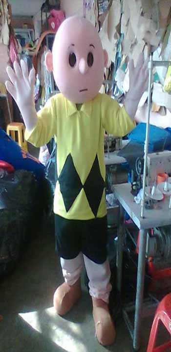 Guy wiith Yellow Shirt-Charlie Brown Mascot Character Costume